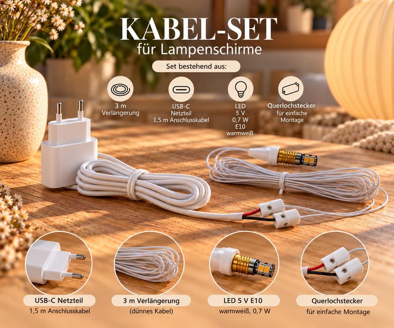 Kabel-Angebot von Druckverzückt mit Anschlusskabel, Verlängerung, Fassung, LED und Querlochsteckern